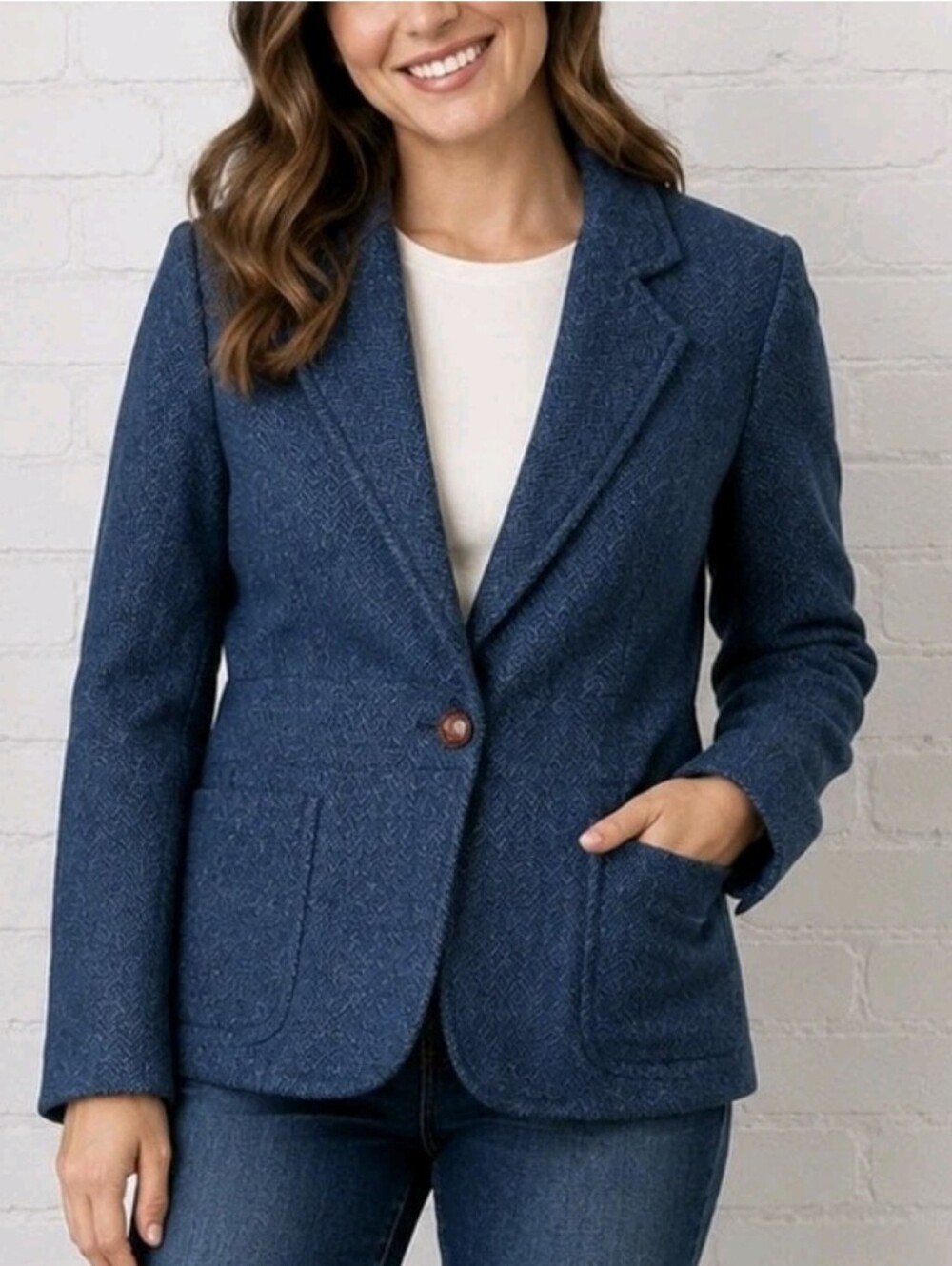LL Bean Womens Blazer Camden 100% Shetland Wool Herringbone Dark Academia sz 16